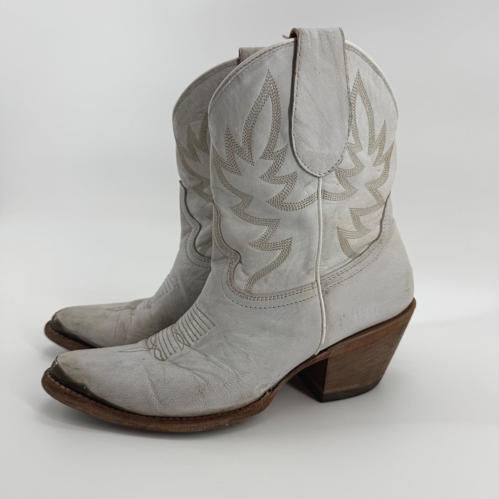 Idyllwind Wheels White Leather Western Booties Womens 8 Miranda Lambert Boots